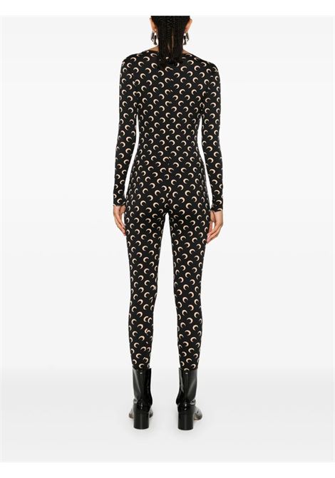 tuta moon printed jersey catsuit donna nera e tan MARINE SERRE | WJS002ACJER0001IT99